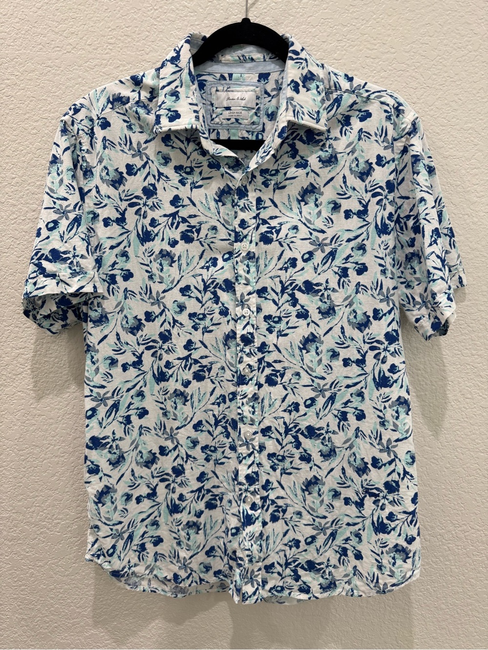 Porter & Ash Linen Rich Blue Floral Button Front Shirt Men’s Medium